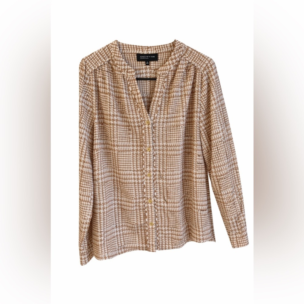 Jones New York Collection Houndstooth Blouse Size 10 Button Front Career Top
